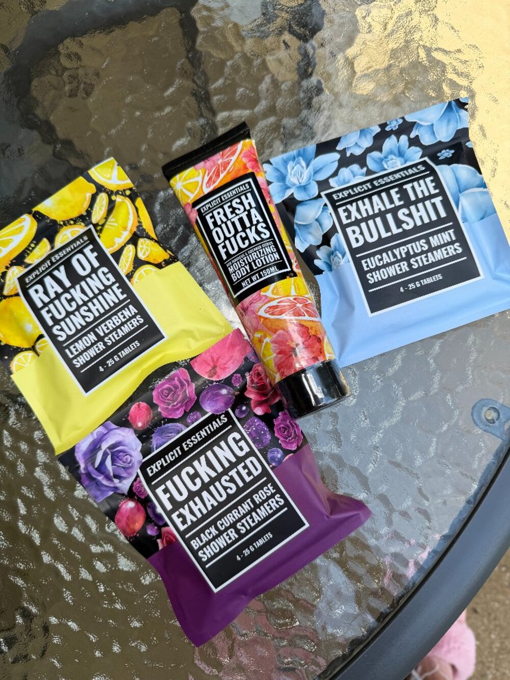 BRAND NEW!  EXPLICT ESSENTIALS 4 Piece Set - Lotion + Shower Steamers
